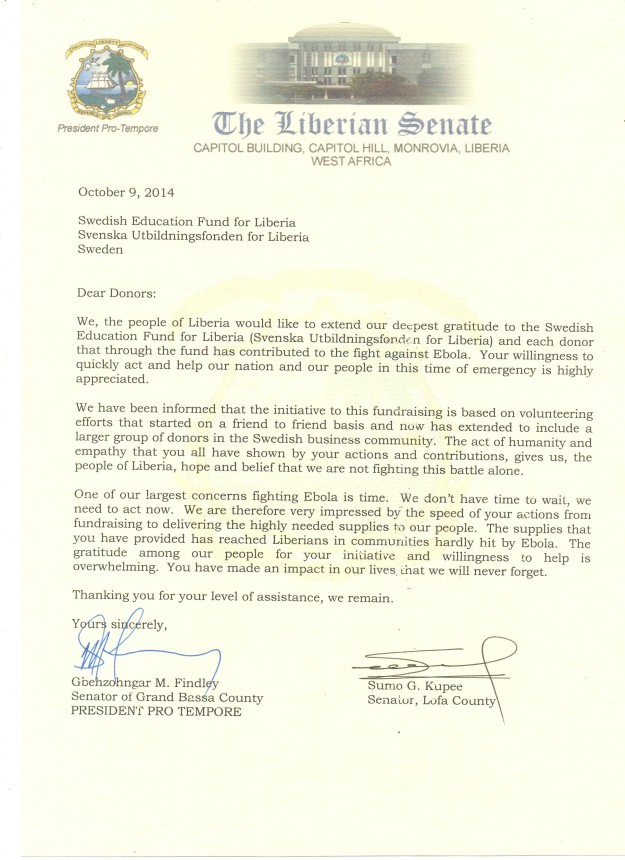 Letter from Senator in Grand Bassa