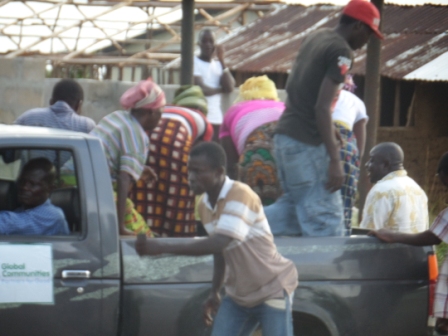 Ebola widows being brought from different distinctions to receive donation for the first time
