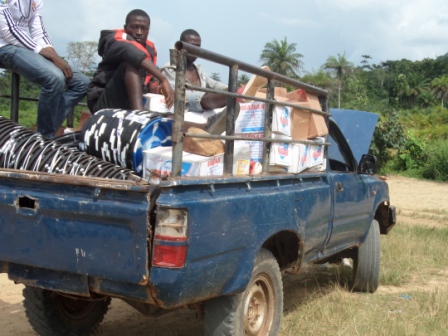 Hire vehicle breaks down in route to hard to reach ebola hit town of Worhn in Gibi